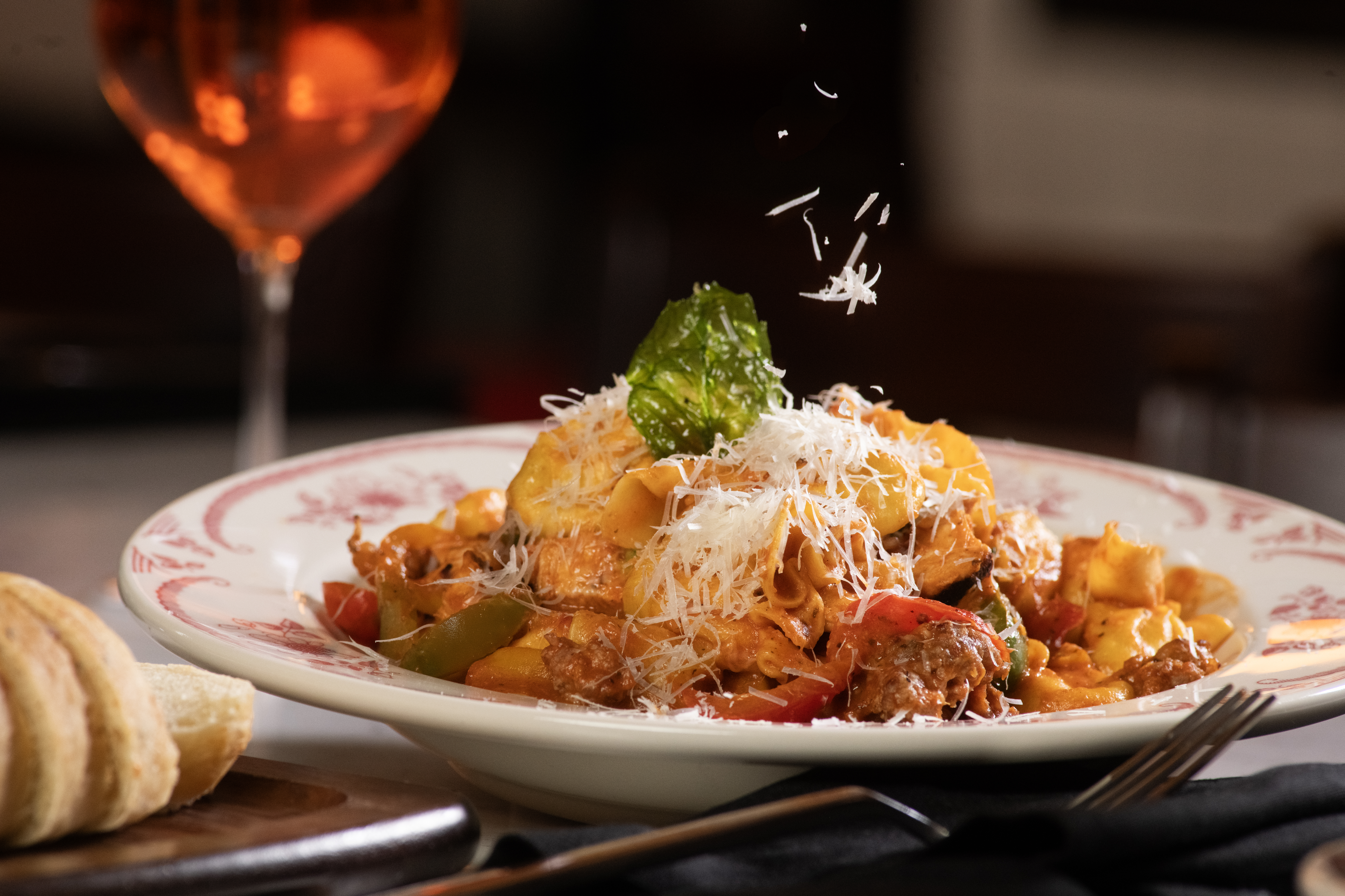 CHICK-A CHICK-A BOOM- Cheese stuffed purses, chicken, Italian sausage, bell peppers, housemade marinara